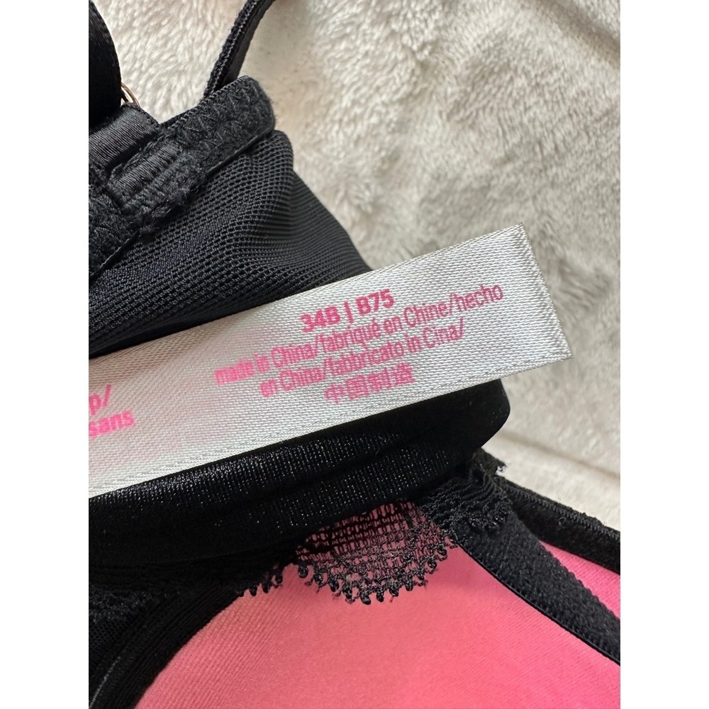 PINK Victoria's Secret Black Lace Padded Bralette Underwire Bra 34B - Picture 6 of 8